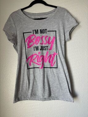 Wound Up Gray Tee with Hot Pink Graphic 'Bossy' Print